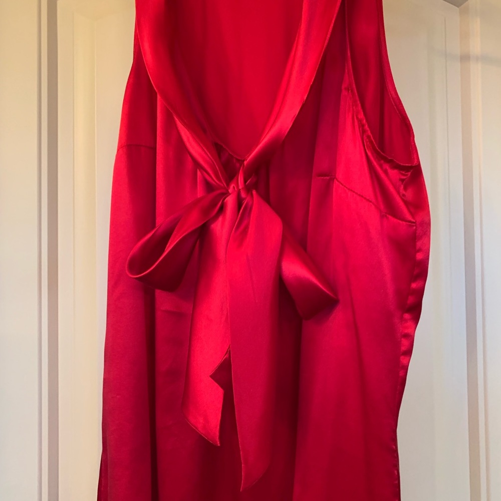 White House Black Market Red Silk Blouse